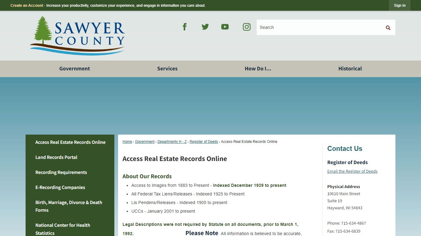 Access Real Estate Records Online | Sawyer County, WI